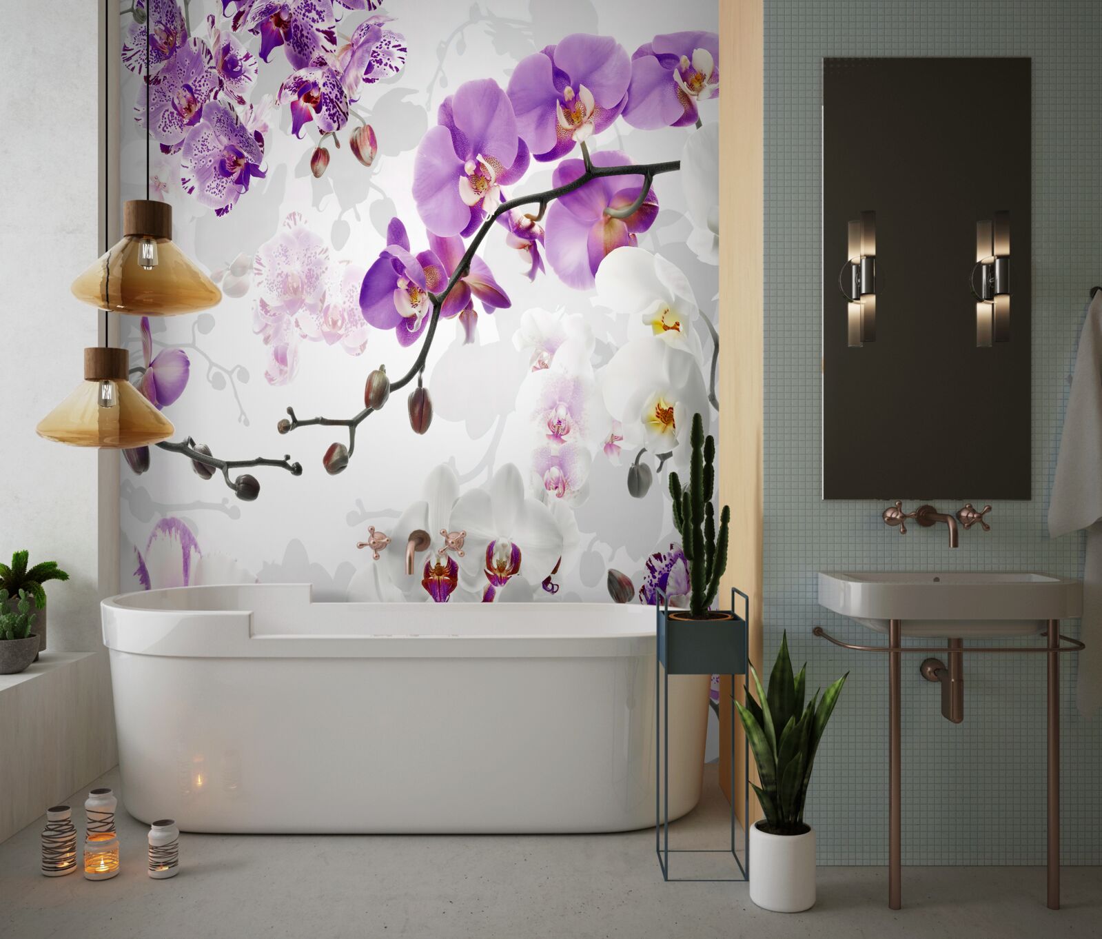 Fototapeta gałąź z kwitnącymi fioletowymi orchideami
