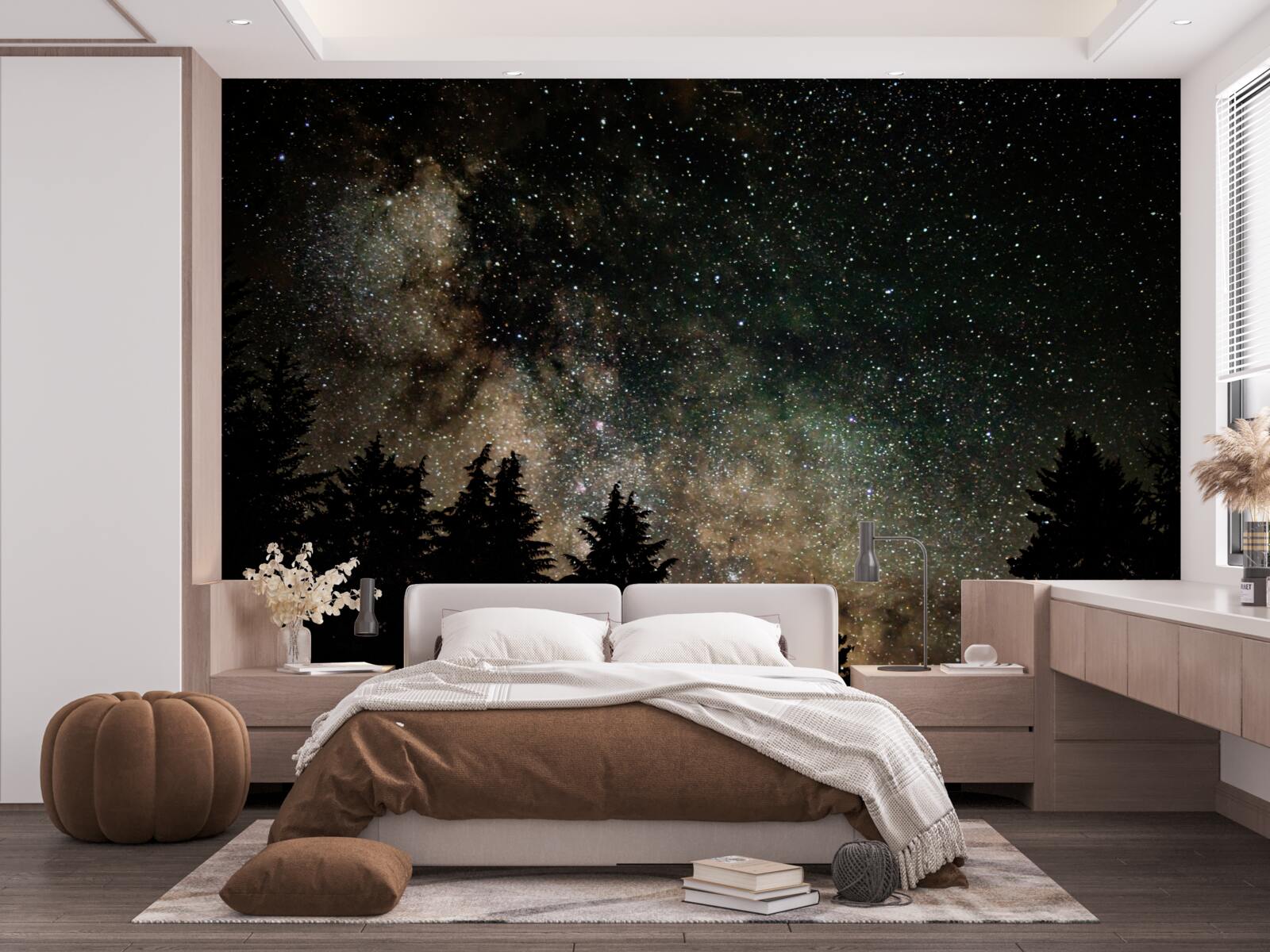 Fototapeta las nocą i gwiaździste niebo