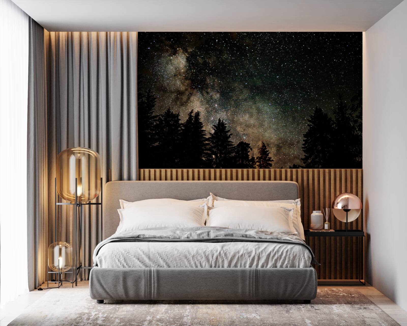 Fototapeta las nocą i gwiaździste niebo