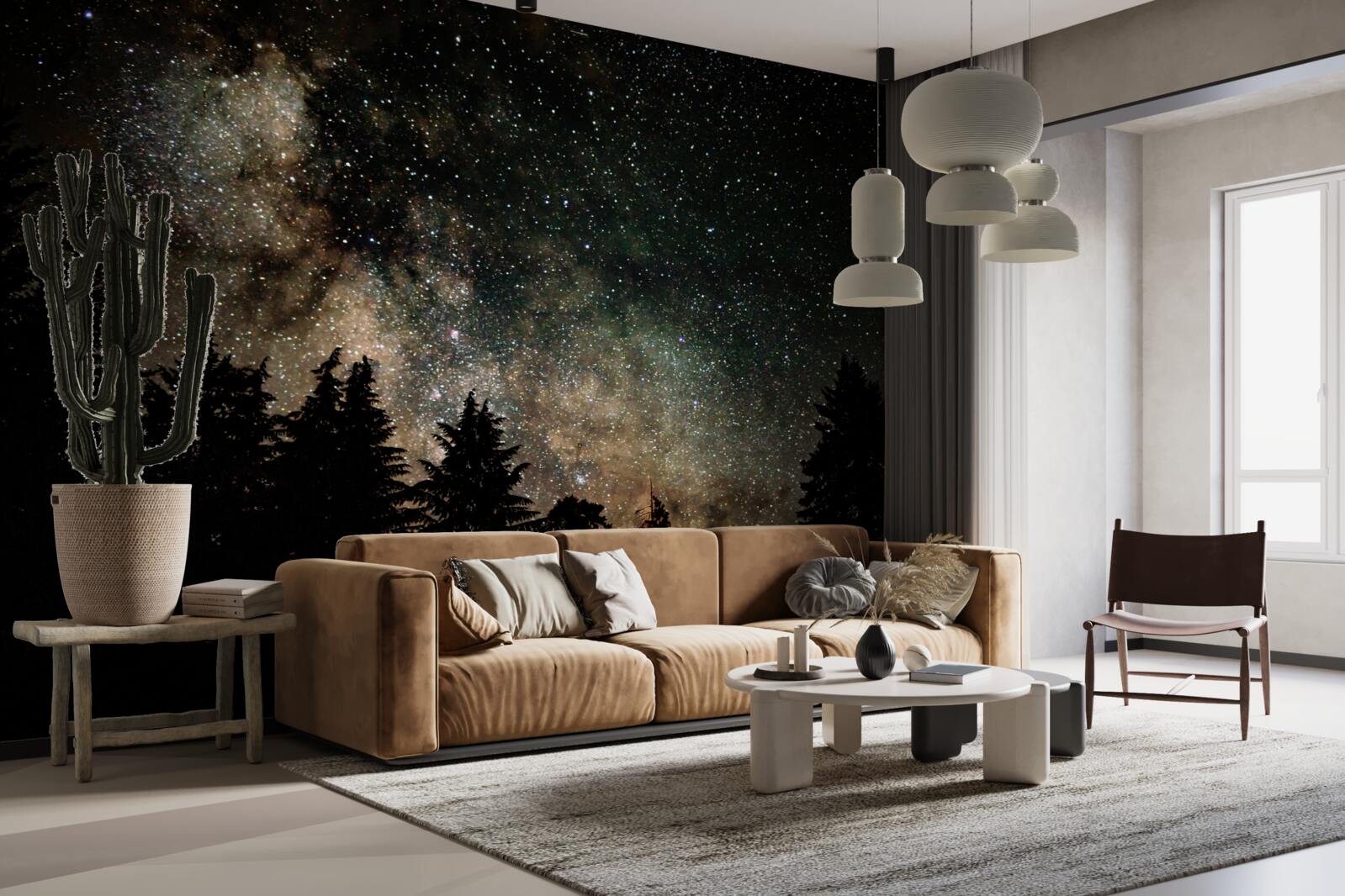 Fototapeta las nocą i gwiaździste niebo