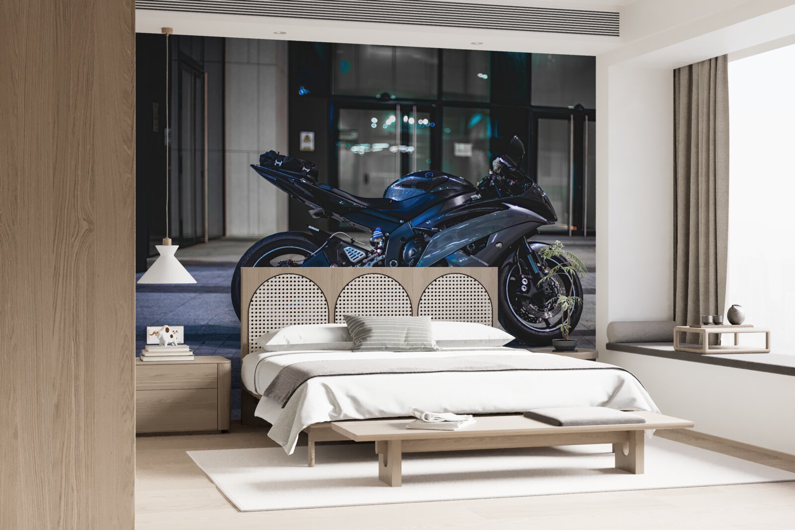 Fototapeta ciemnoniebieski motocykl pozostawiony na parkingu
