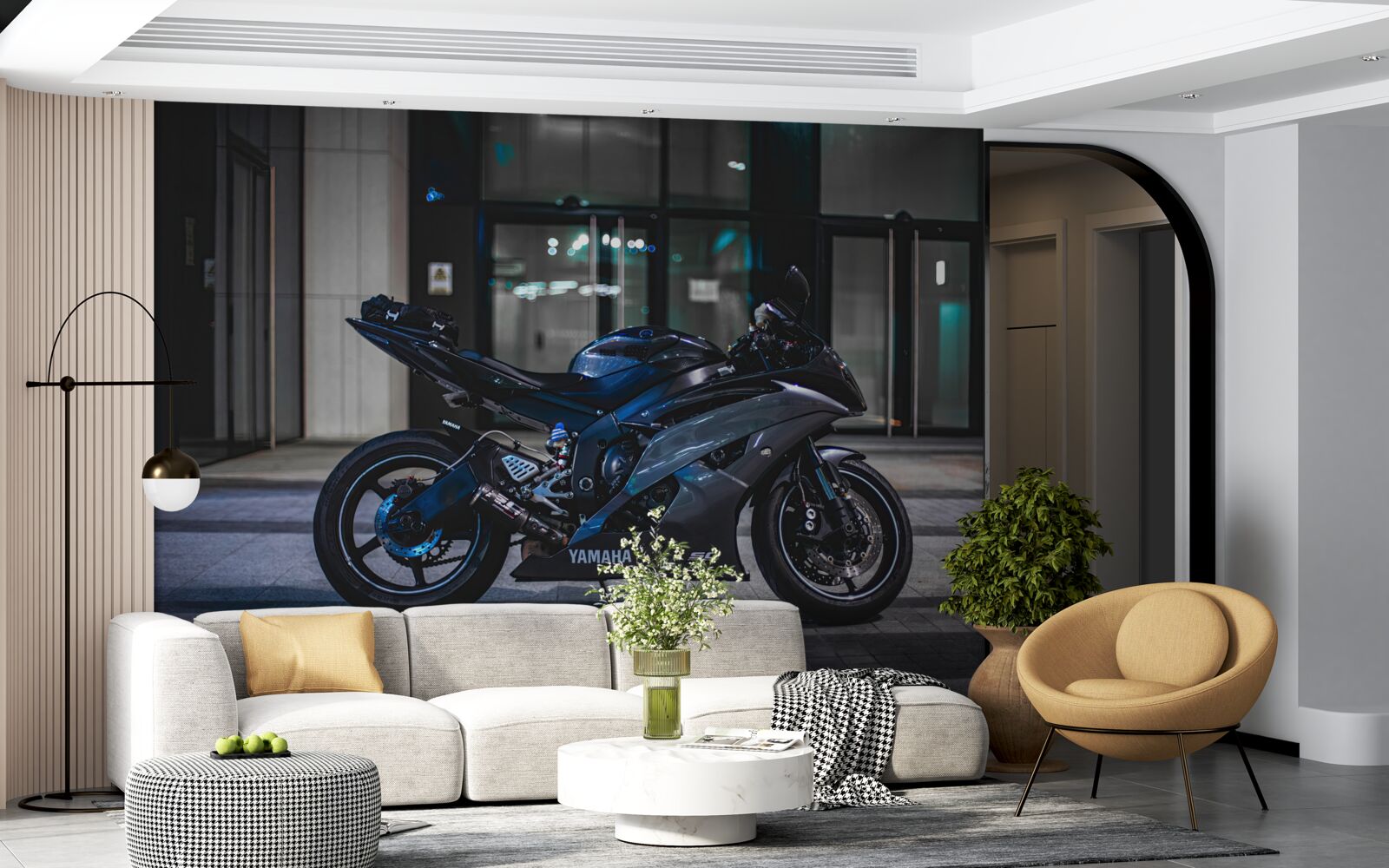 Fototapeta ciemnoniebieski motocykl pozostawiony na parkingu
