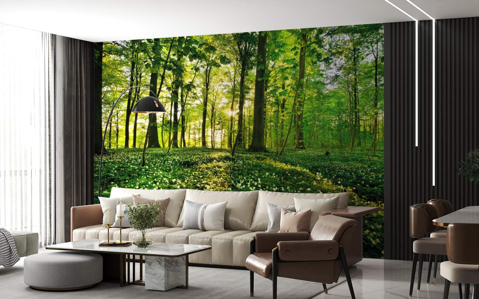 Fototapeta polana w lesie pokrytym kwiatami
