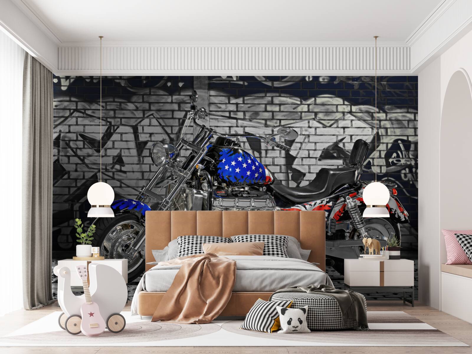 Fototapeta motocykl obok pomalowanej ściany