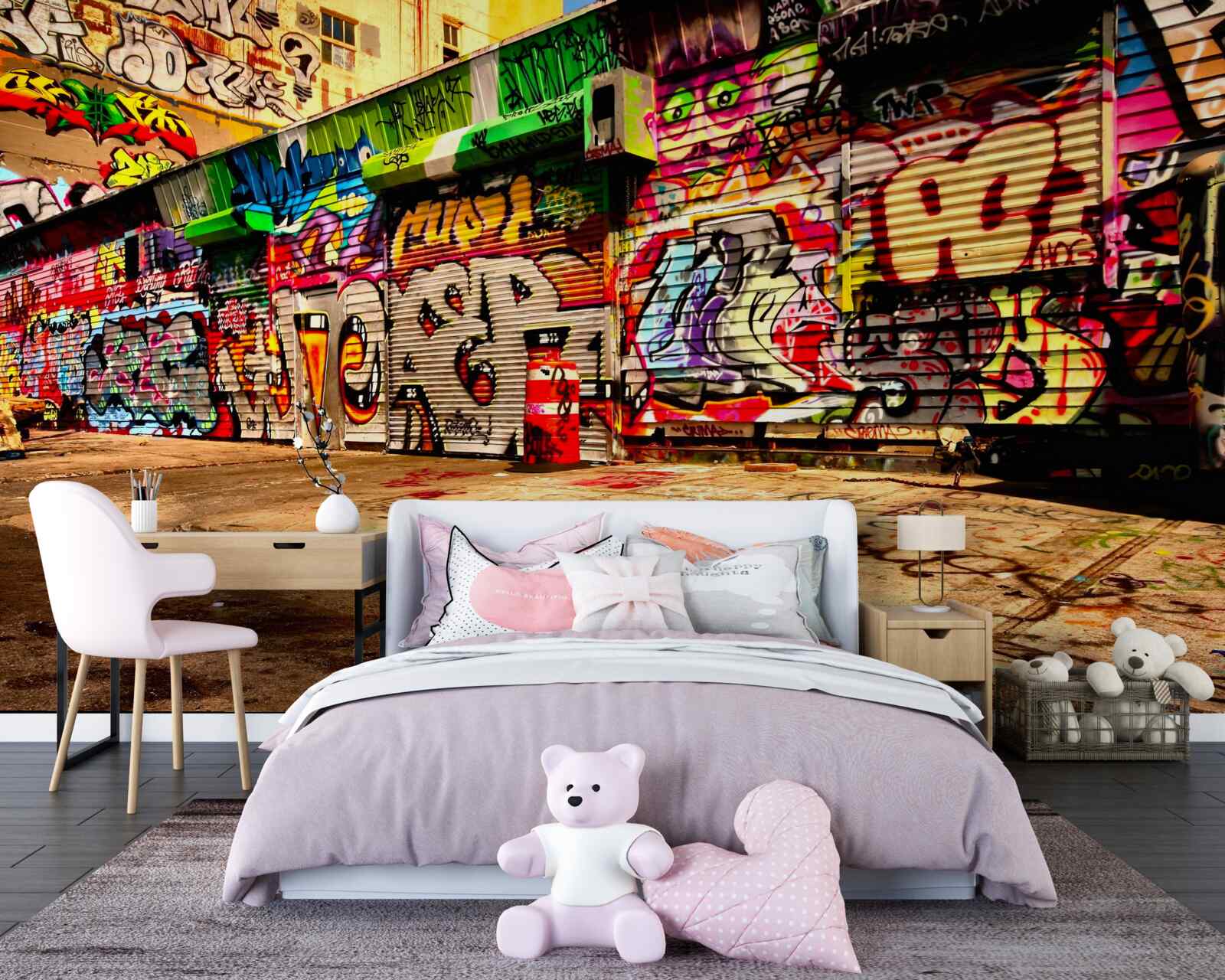 Fototapeta budynki przy ulicy ozdobione są graffiti