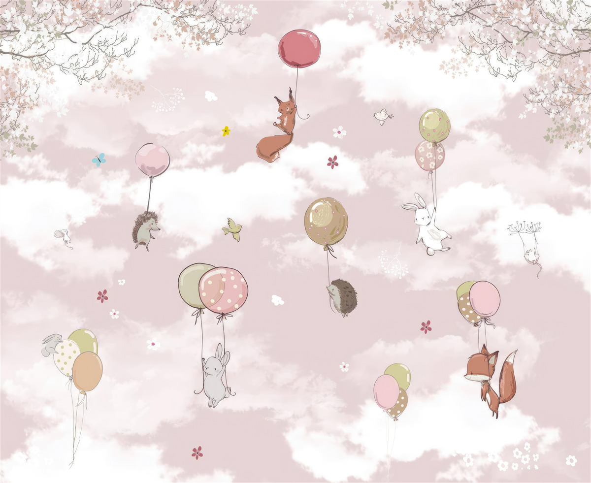 Fototapeta zwierzęta latają trzymając balony