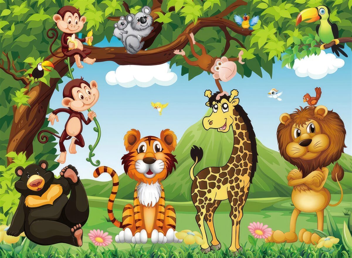 Fototapeta różne zwierzęta zebrały się na leśnej polanie
