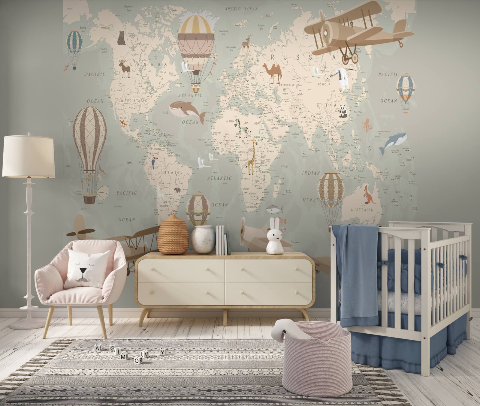 Fototapeta mapa świata i różne rodzaje transportu lotniczego
