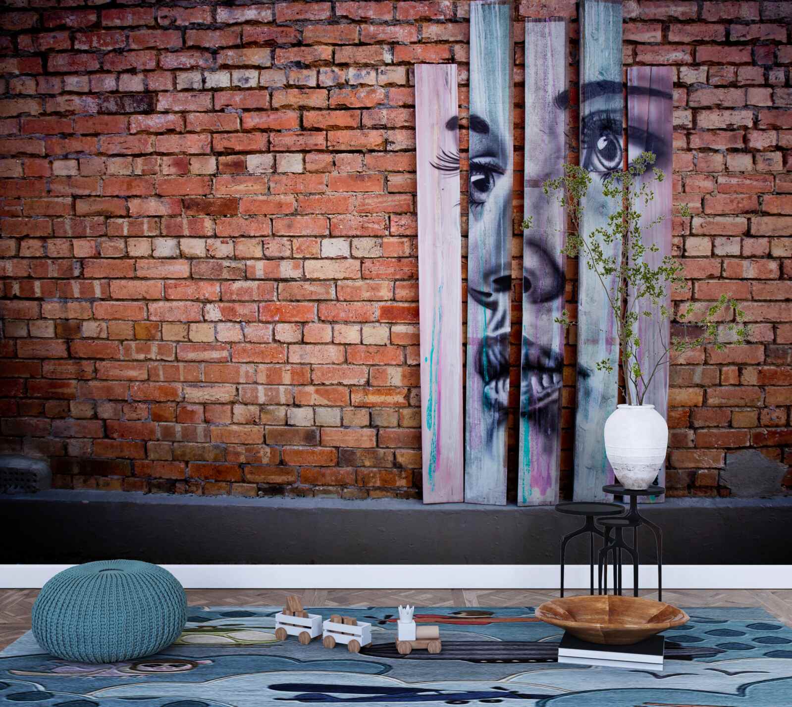 Fototapeta wizerunek kobiety na szkarłatnej ceglanej ścianie