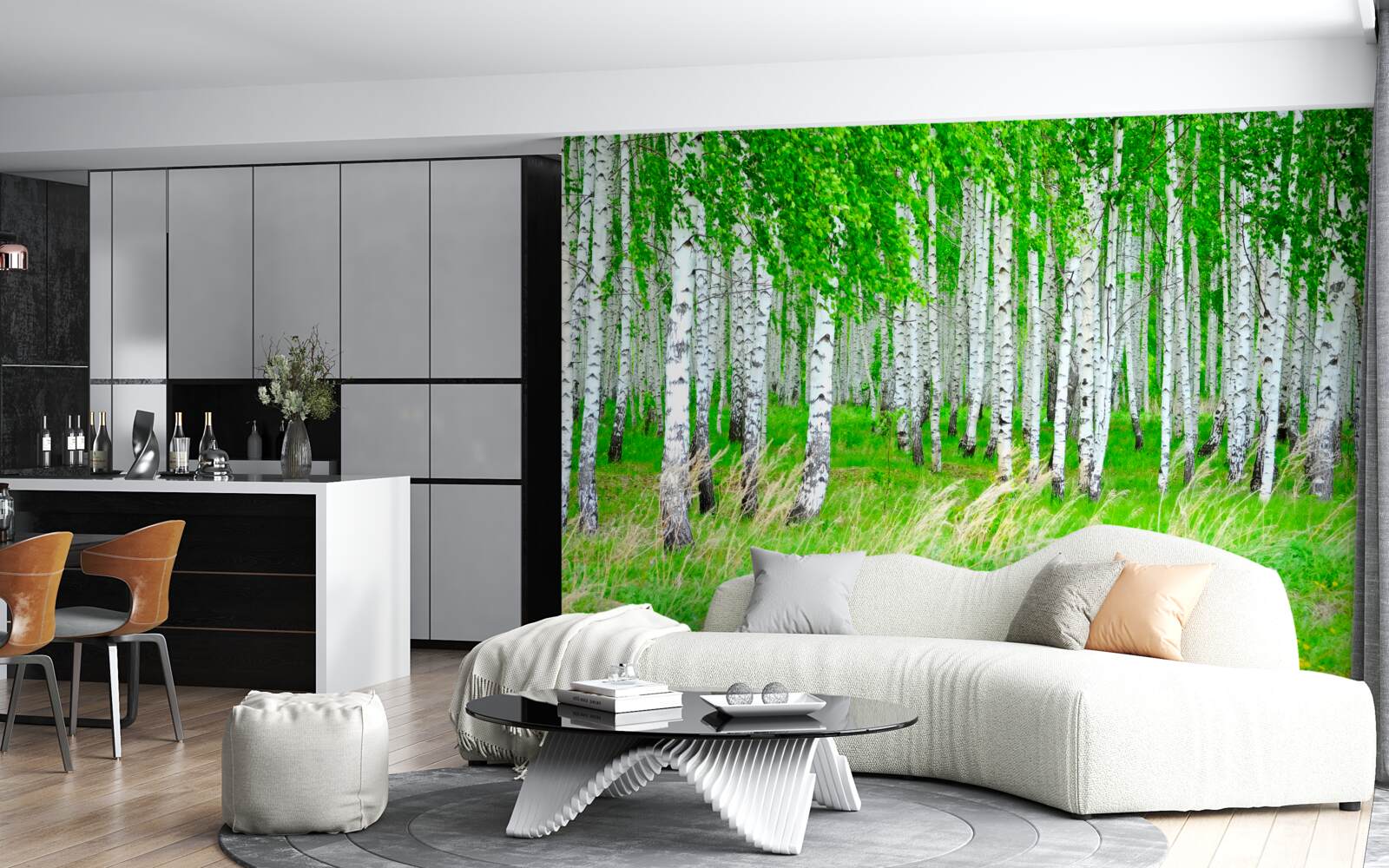 Fototapeta pole z brzozami w tle