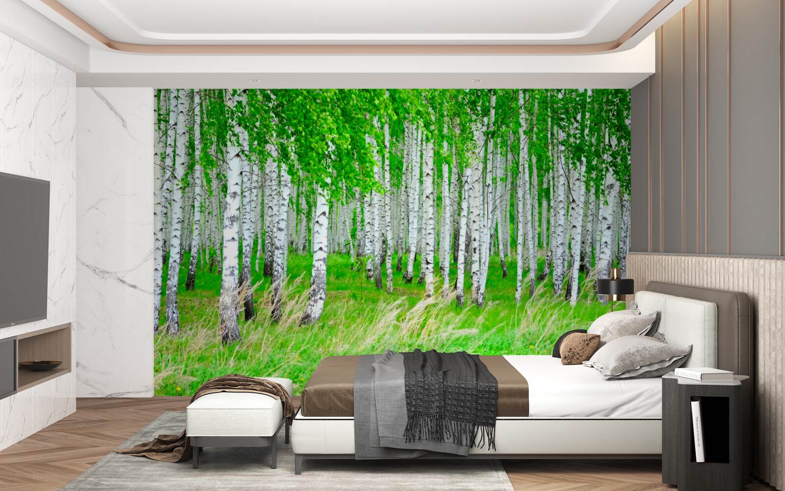 Fototapeta pole z brzozami w tle