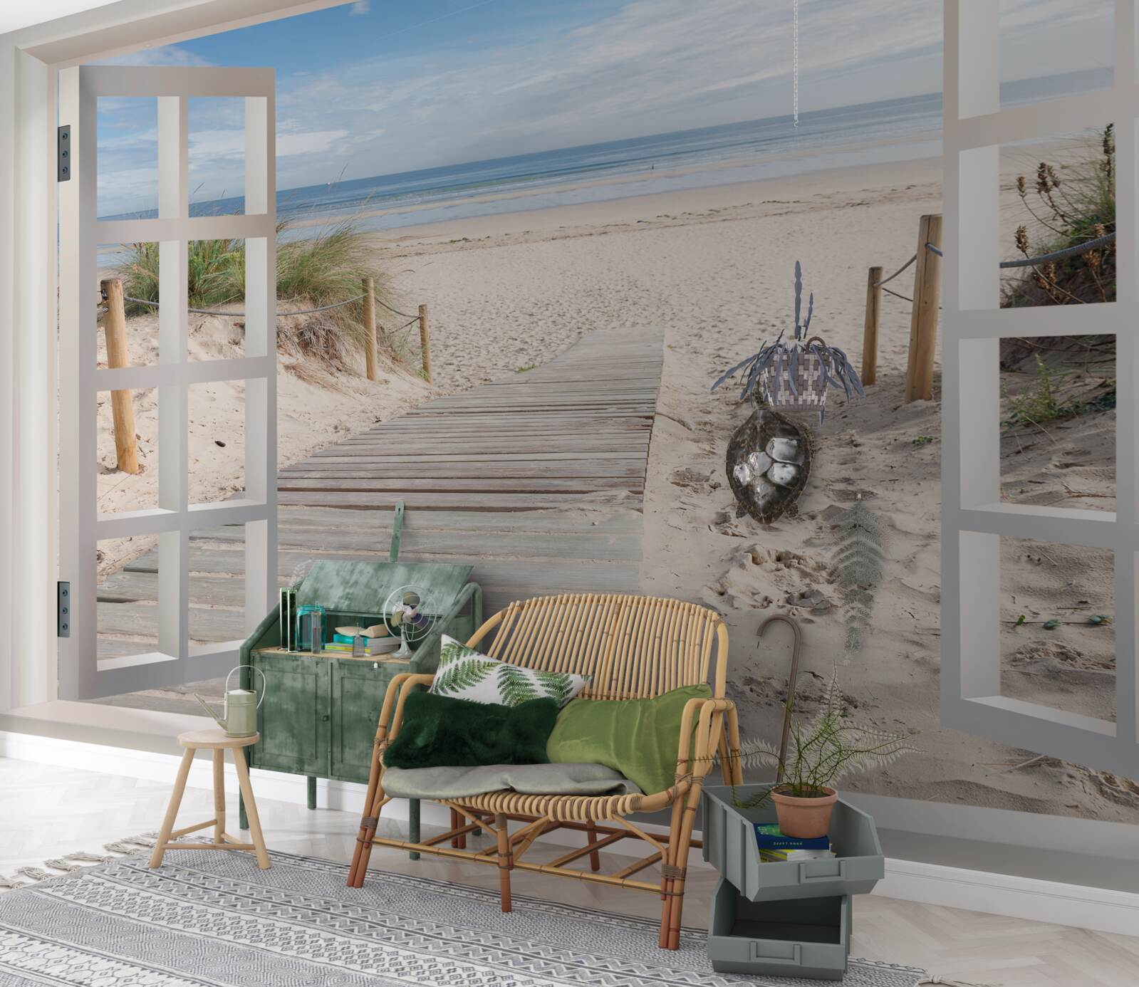 Fototapeta otwarte okno z widokiem na plażę i ocean