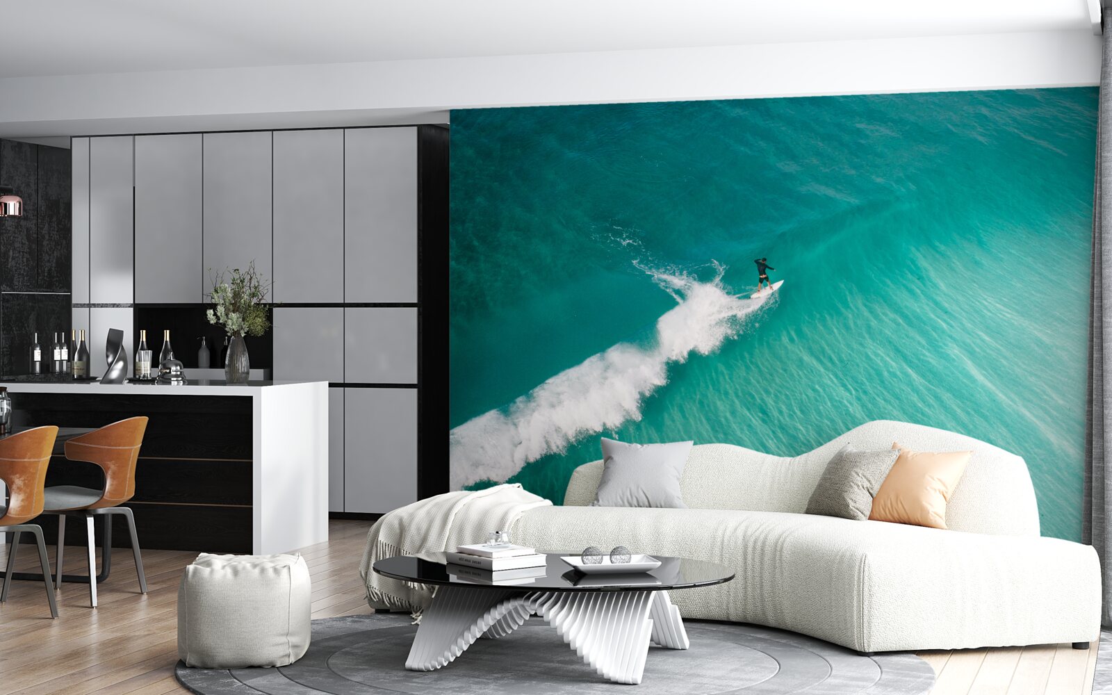 Fototapeta samotny surfer w bezkresie oceanu