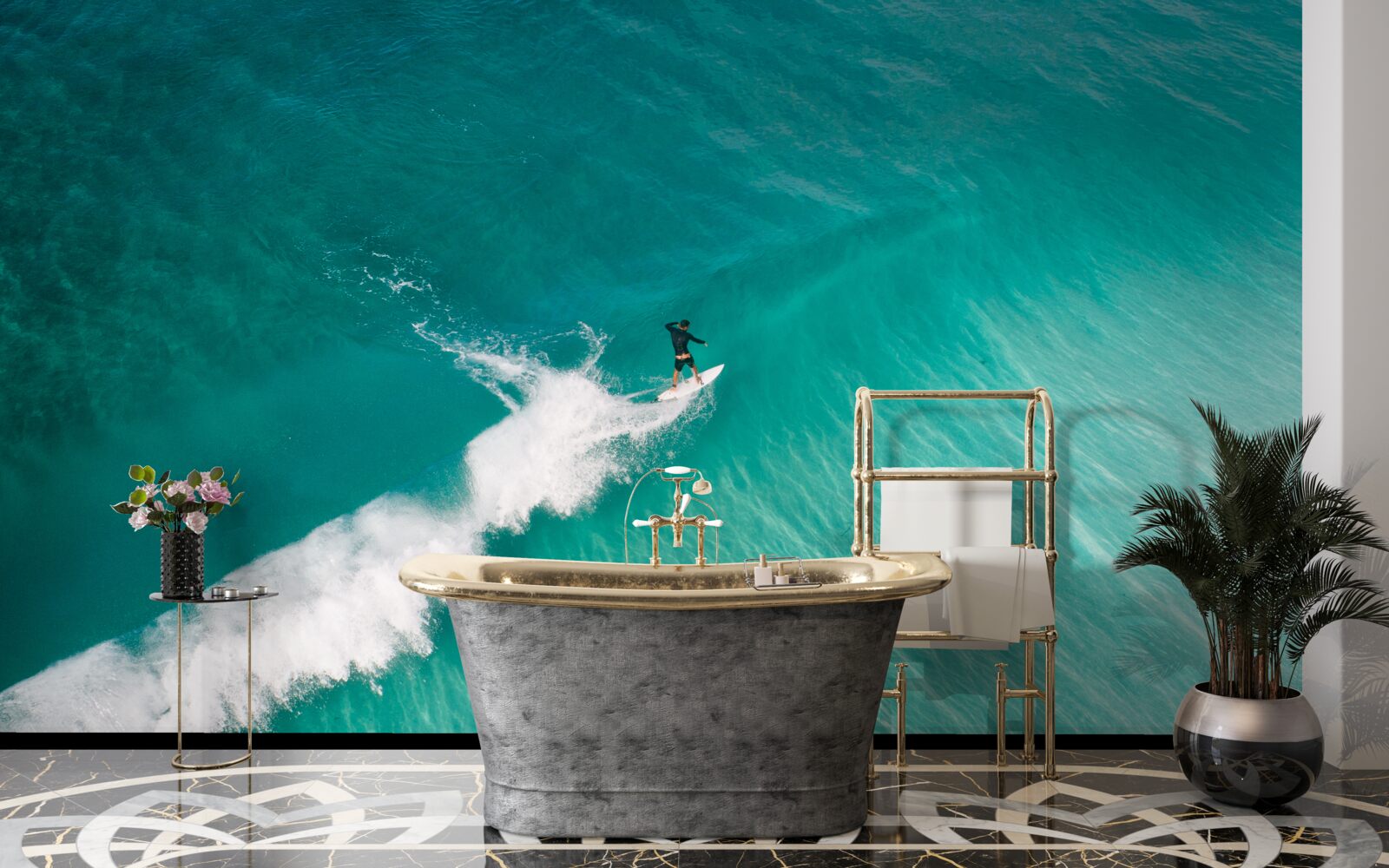 Fototapeta samotny surfer w bezkresie oceanu