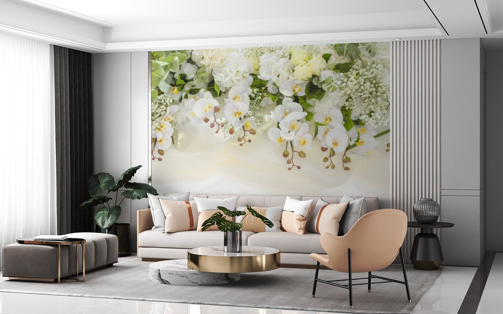 Fototapeta białe orchidee zwisają