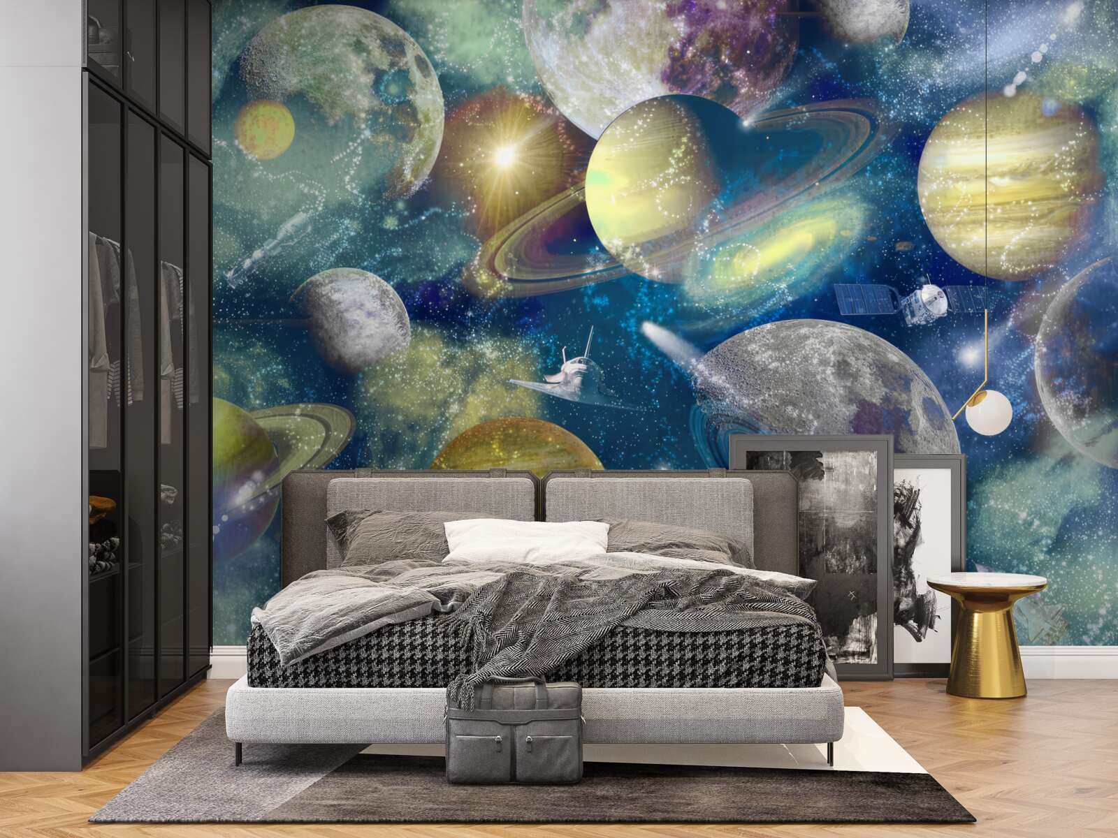 Fototapeta astronauta na tle różnych planet w kosmosie