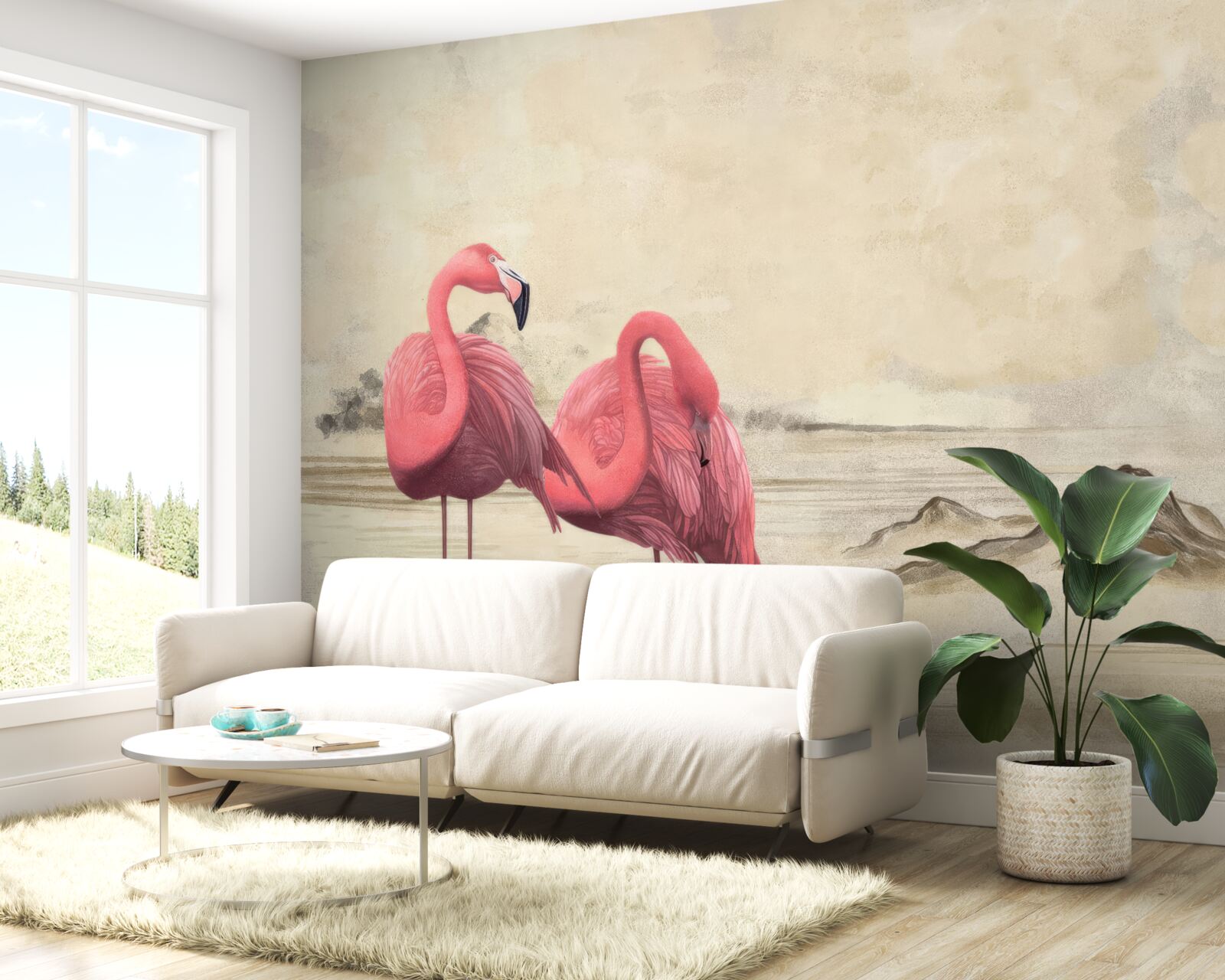 Fototapeta para jasnoróżowych flamingów