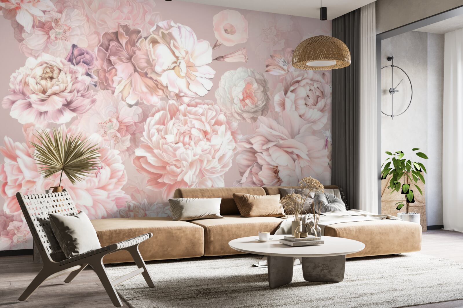 Fototapeta duże kwiaty w pastelowych kolorach