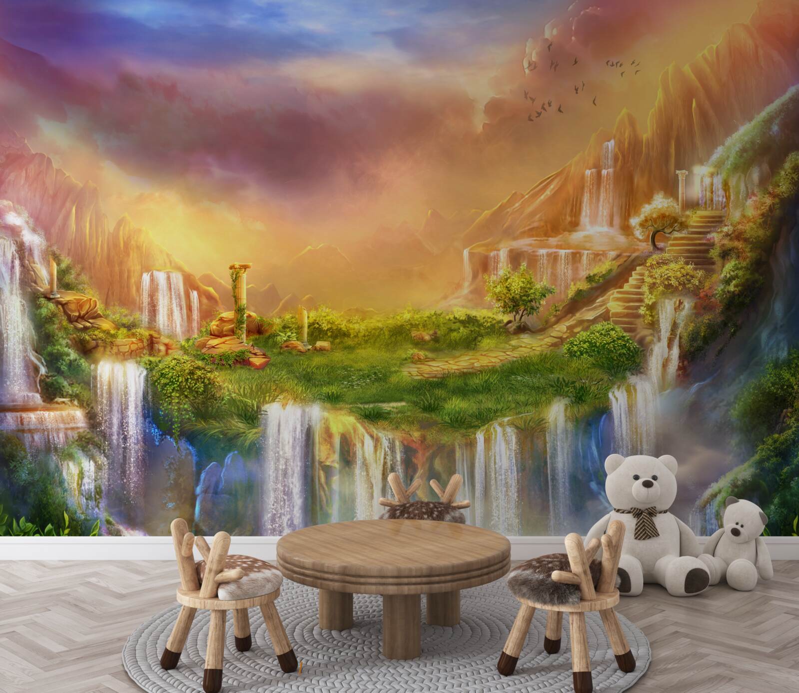 Fototapeta magiczny krajobraz z kaskadowymi wodospadami