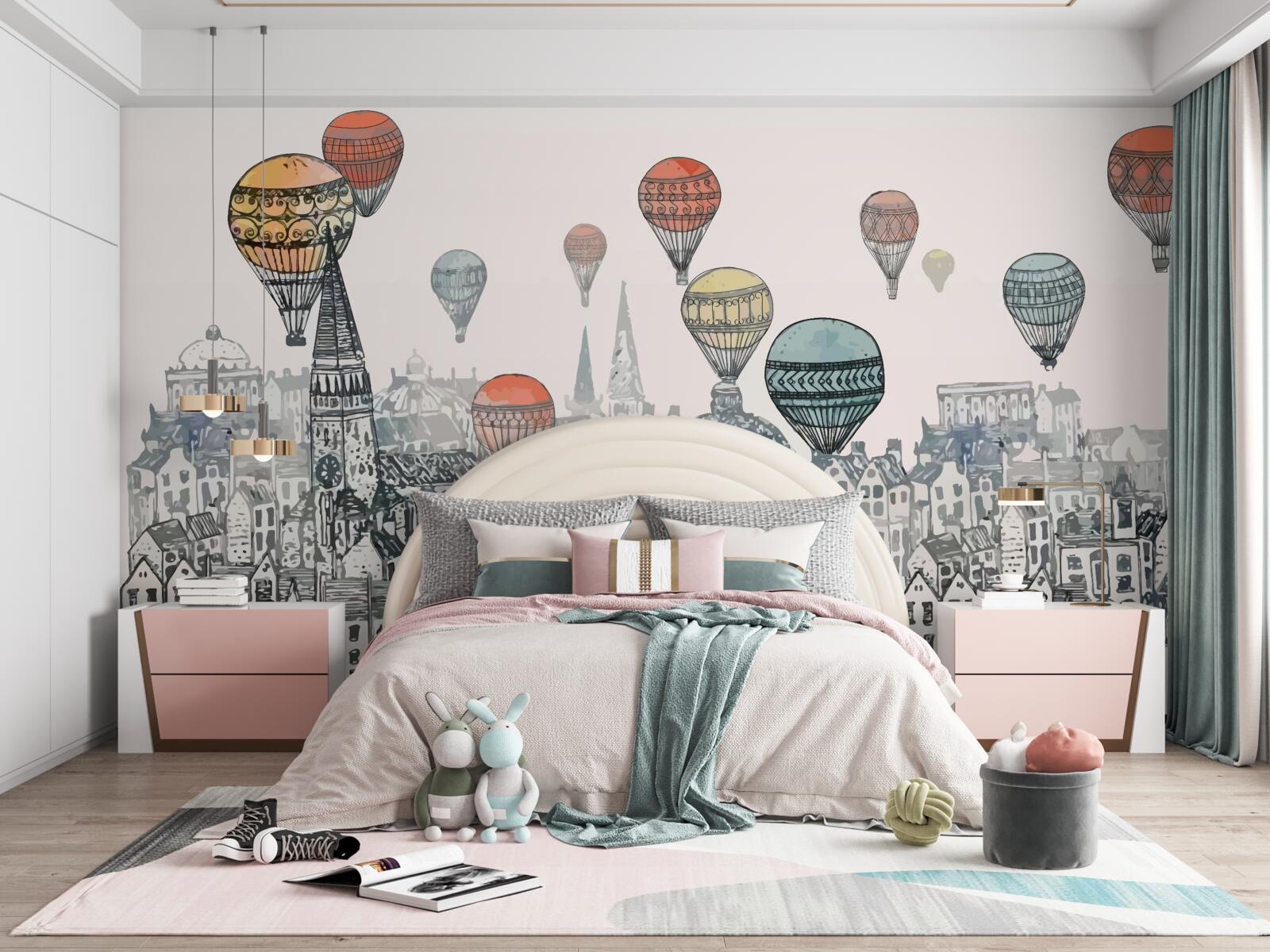 Fototapeta balony unoszą się nad miastem