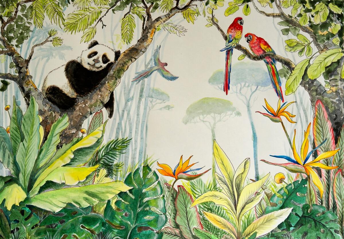 Fototapeta panda relaksuje się na gałęziach drzewa