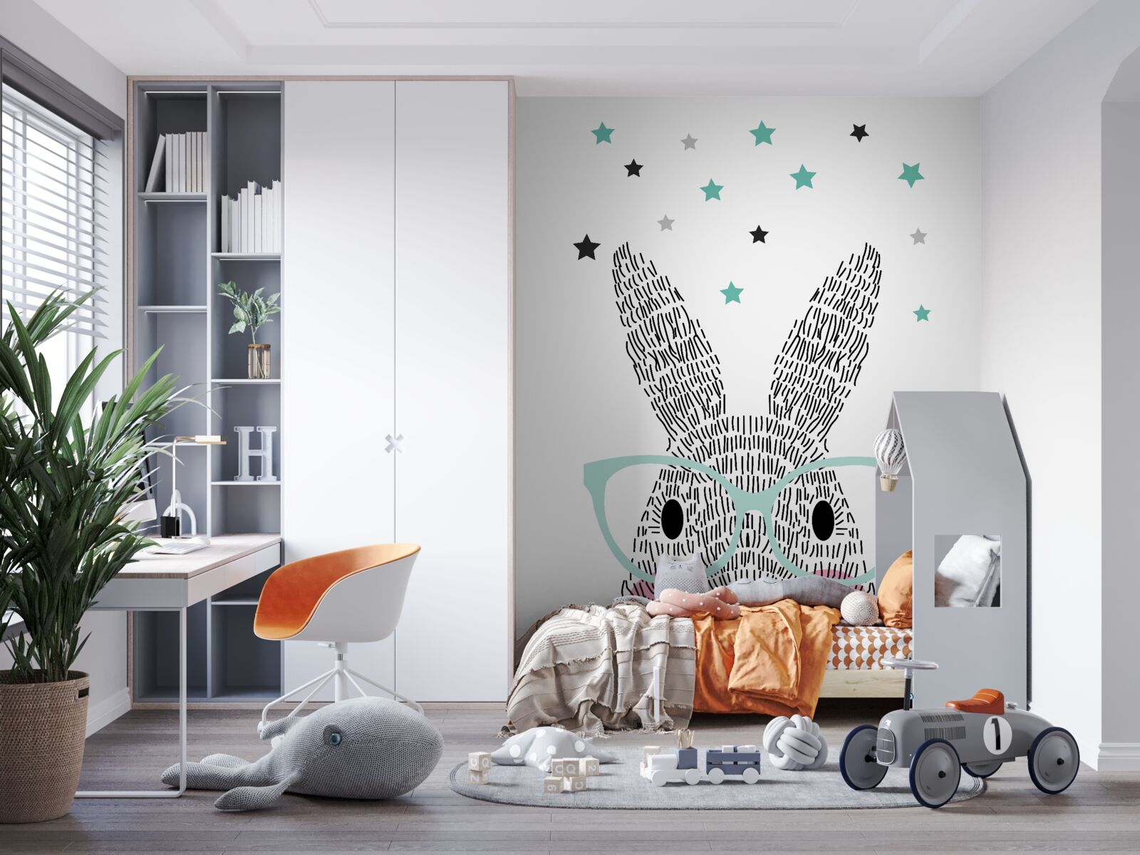 Fototapeta amorficzny króliczek w okularach