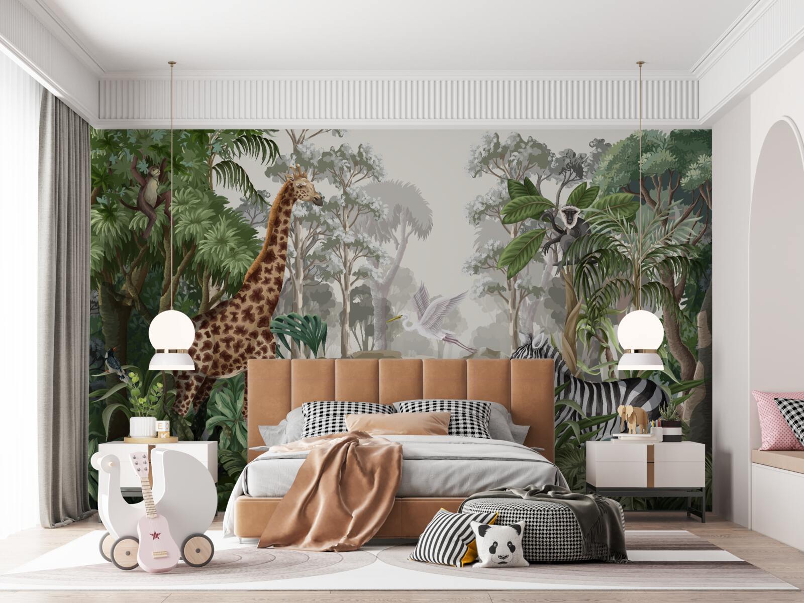Fototapeta Żyrafa, tygrys i zebra w lesie deszczowym