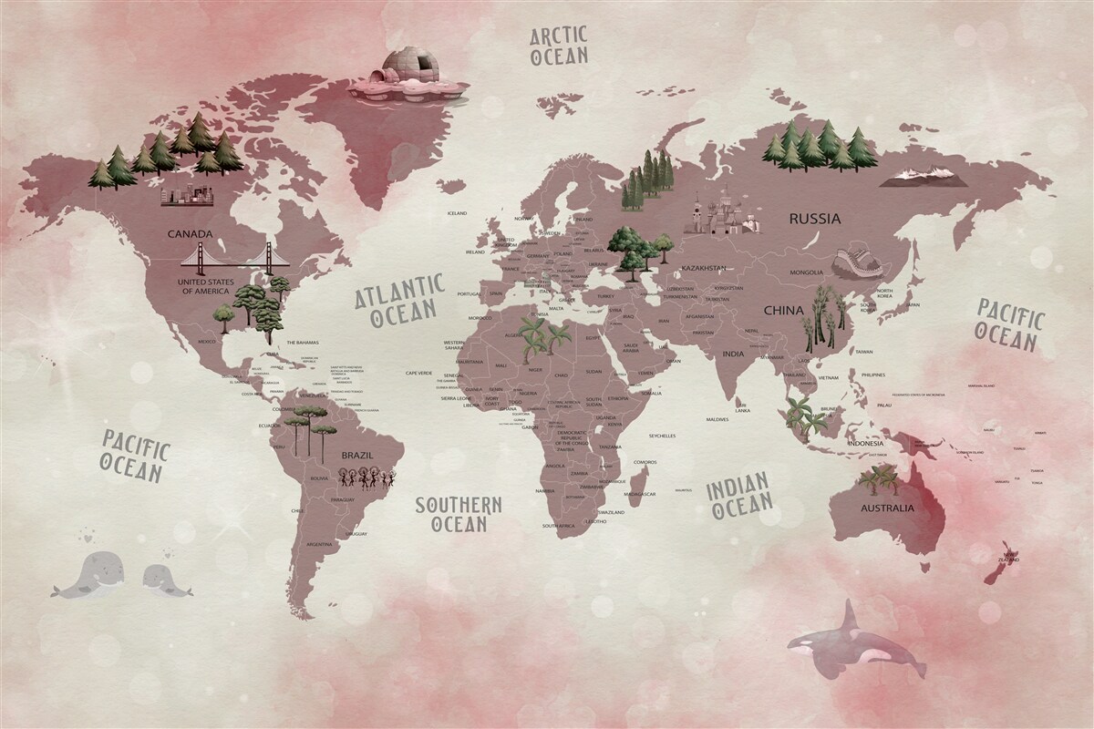 Fototapeta mapa świata z zaznaczonymi lasami