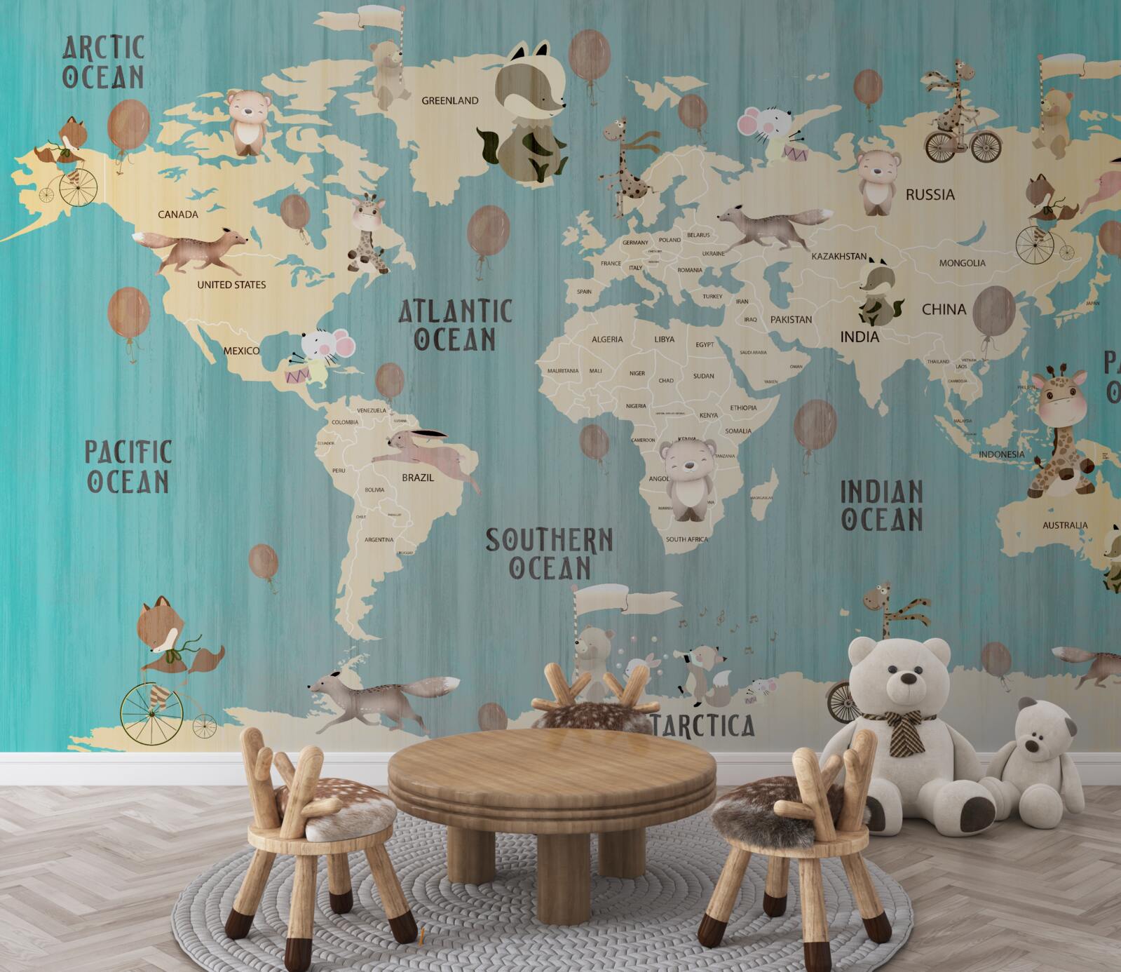 Fototapeta mapa świata dla dzieci z gradientem