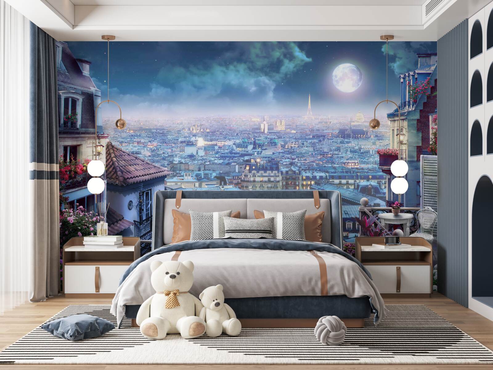 Fototapeta panorama uśpionego paryża z balkonu