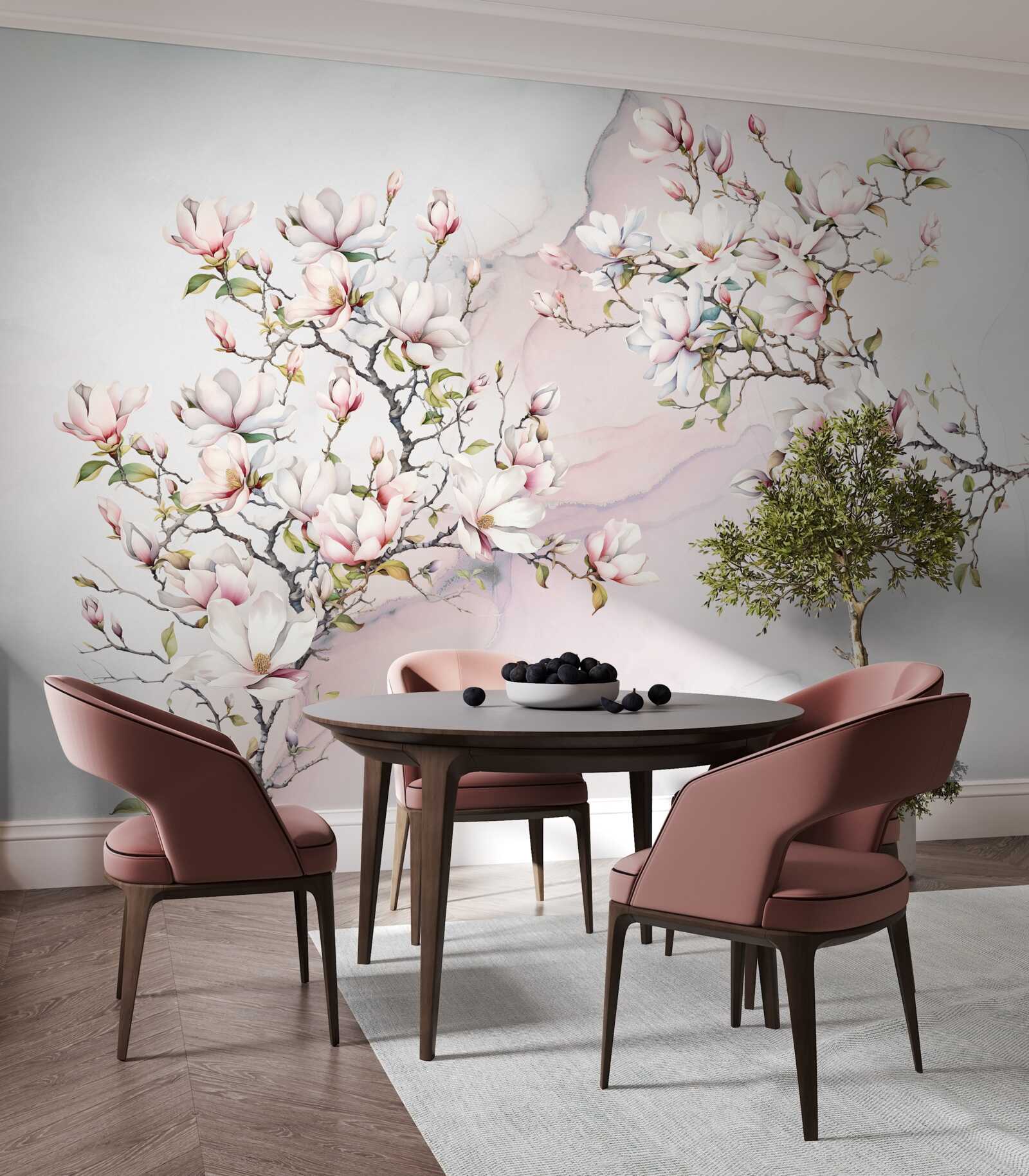 Fototapeta gałęzie białej i różowej magnolii są pełne wdzięku i piękne