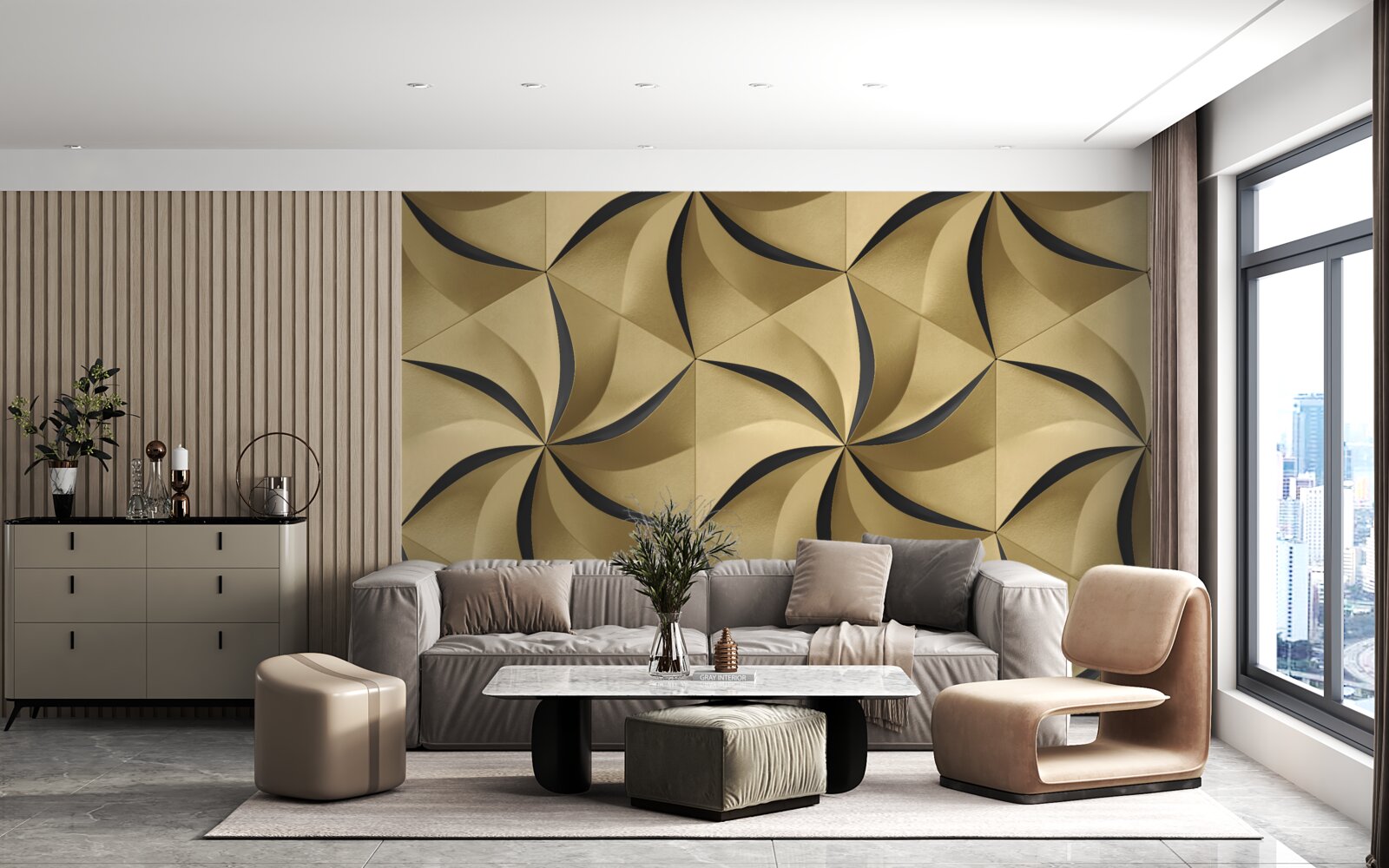 Fototapeta musztardowe gwiazdki w geometrycznym stylu