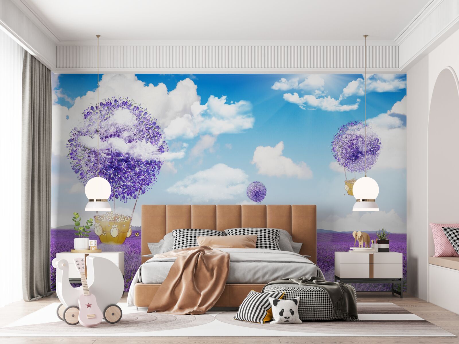 Fototapeta plantacja lawendy i balony
