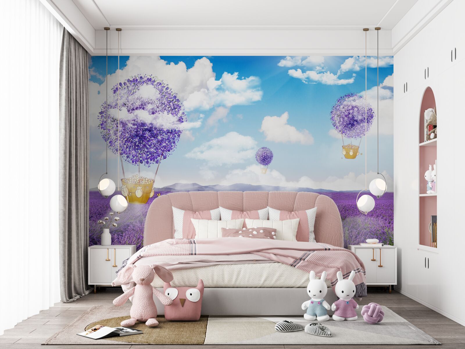 Fototapeta plantacja lawendy i balony