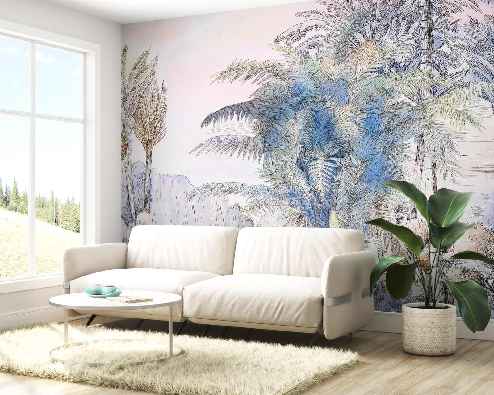 Fototapeta wysokie drzewa wśród skał