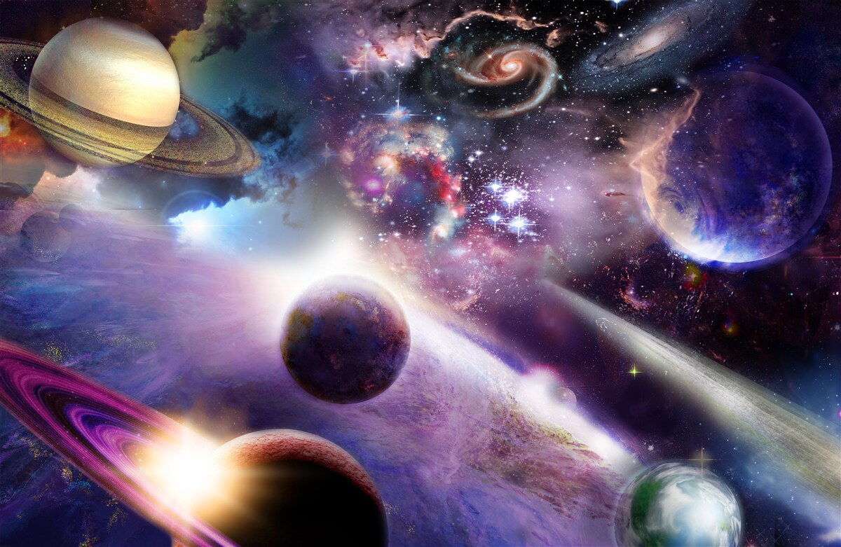 Fototapeta przestrzeń jest nieskończona i pełna jasnych planet