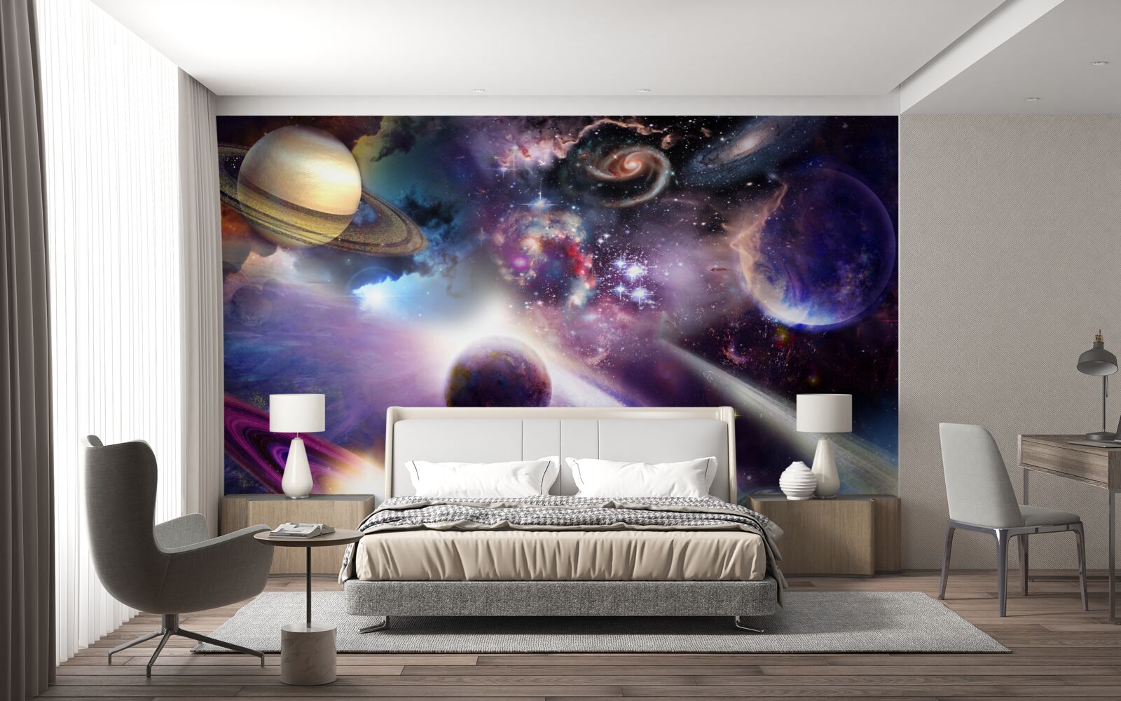 Fototapeta przestrzeń jest nieskończona i pełna jasnych planet