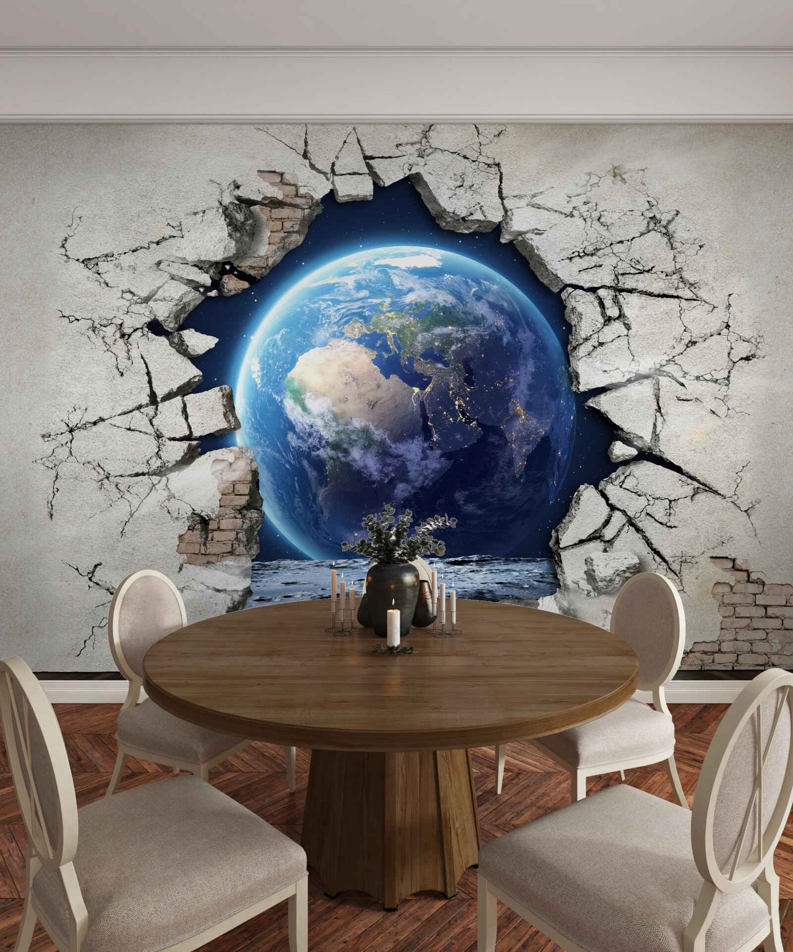 Fototapeta planeta za ścianą