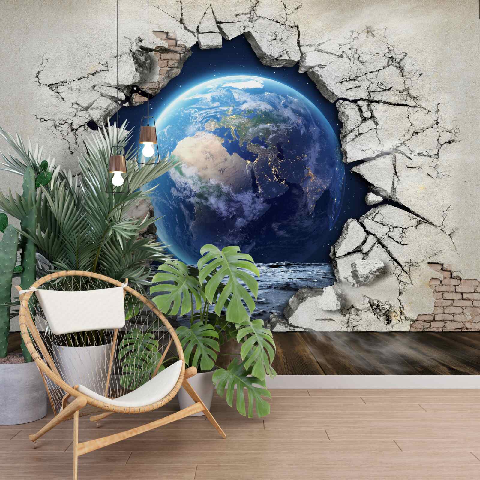Fototapeta planeta za ścianą