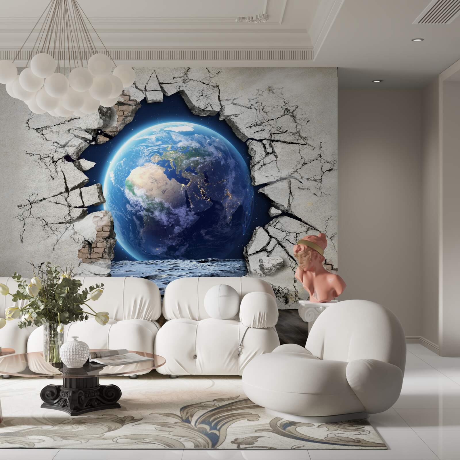 Fototapeta planeta za ścianą