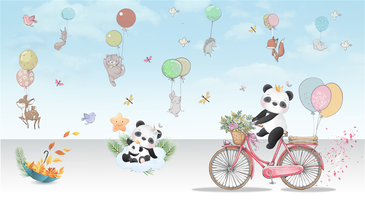 Fototapeta balony z pandami i innymi zwierzętami