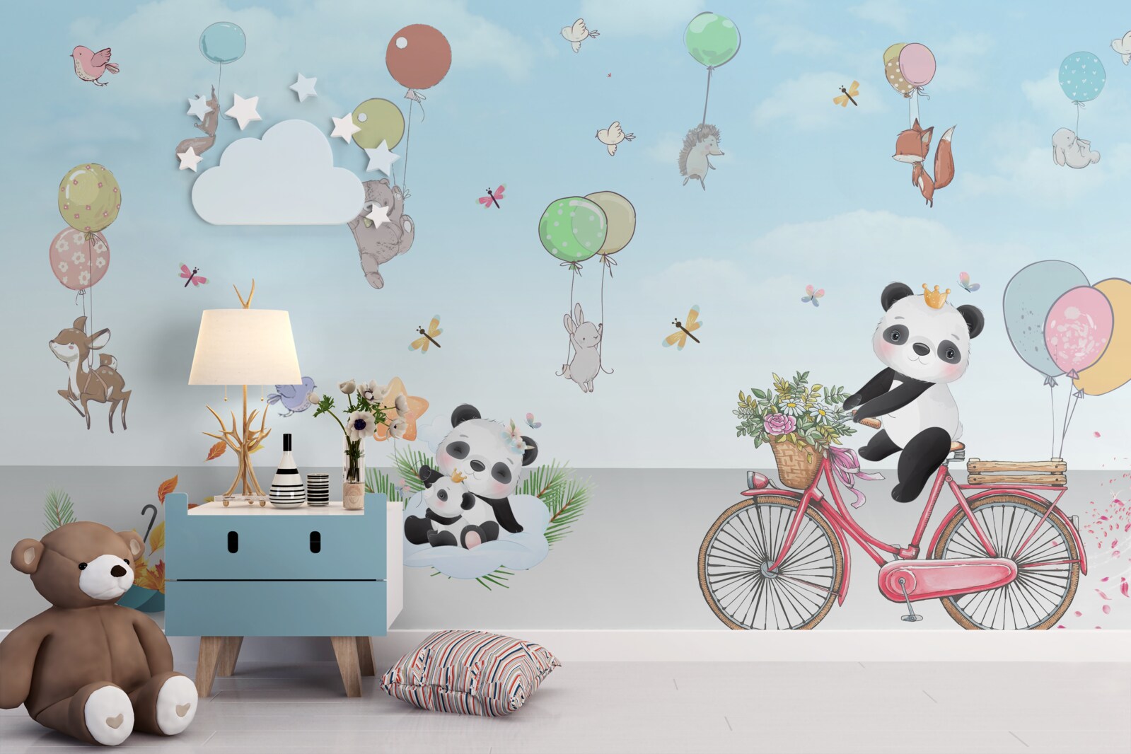 Fototapeta balony z pandami i innymi zwierzętami