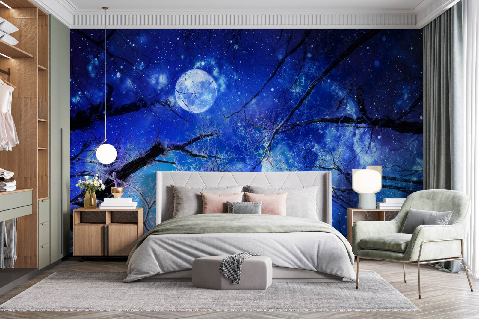 Fototapeta jasne nocne niebo i księżyc