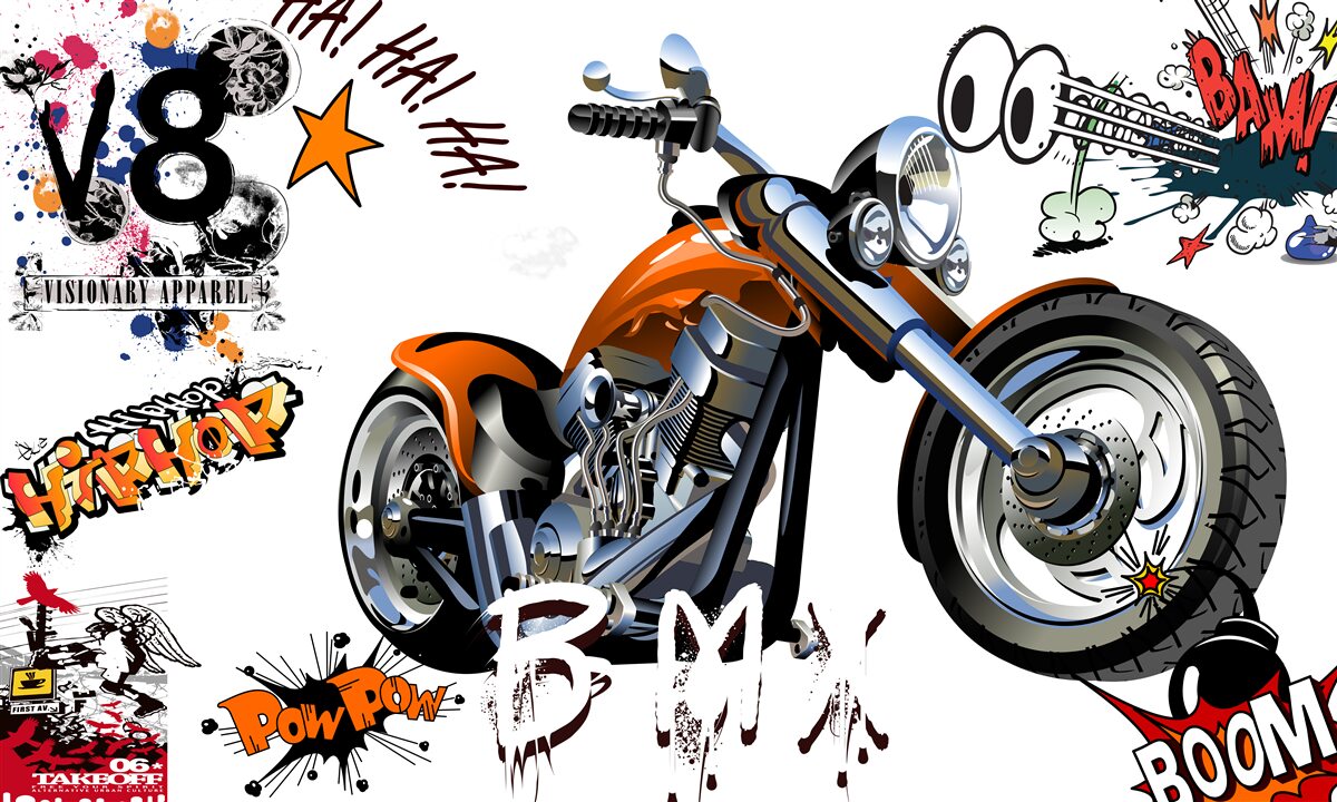Fototapeta motocykl z wzorami tekstowymi