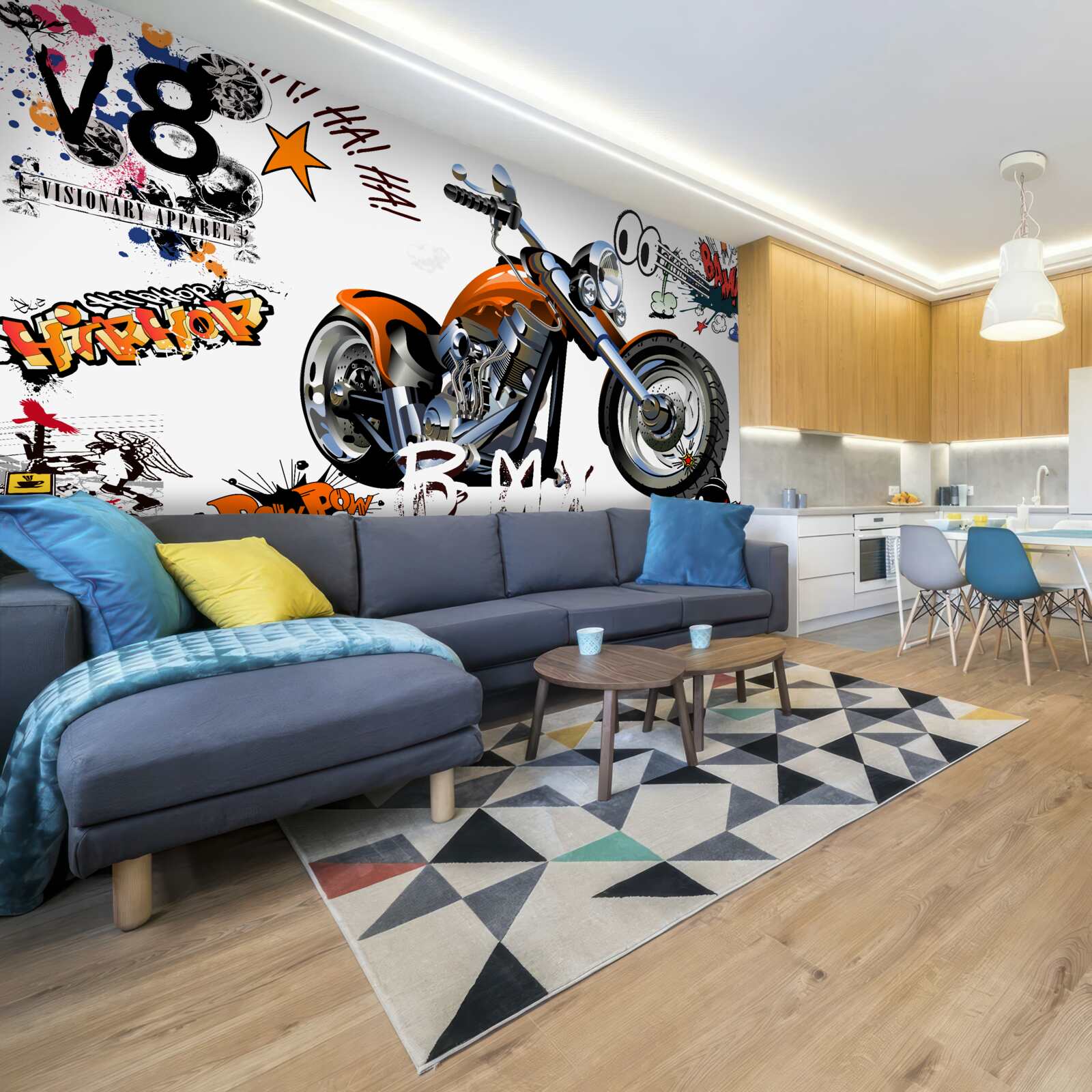 Fototapeta motocykl z wzorami tekstowymi