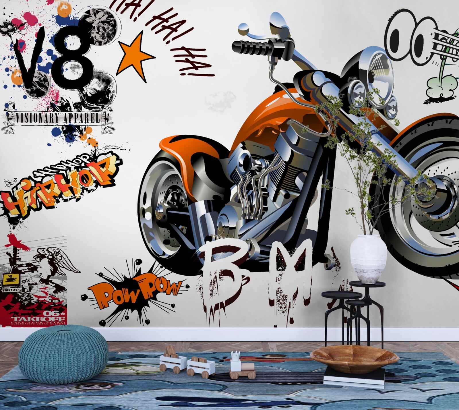 Fototapeta motocykl z wzorami tekstowymi