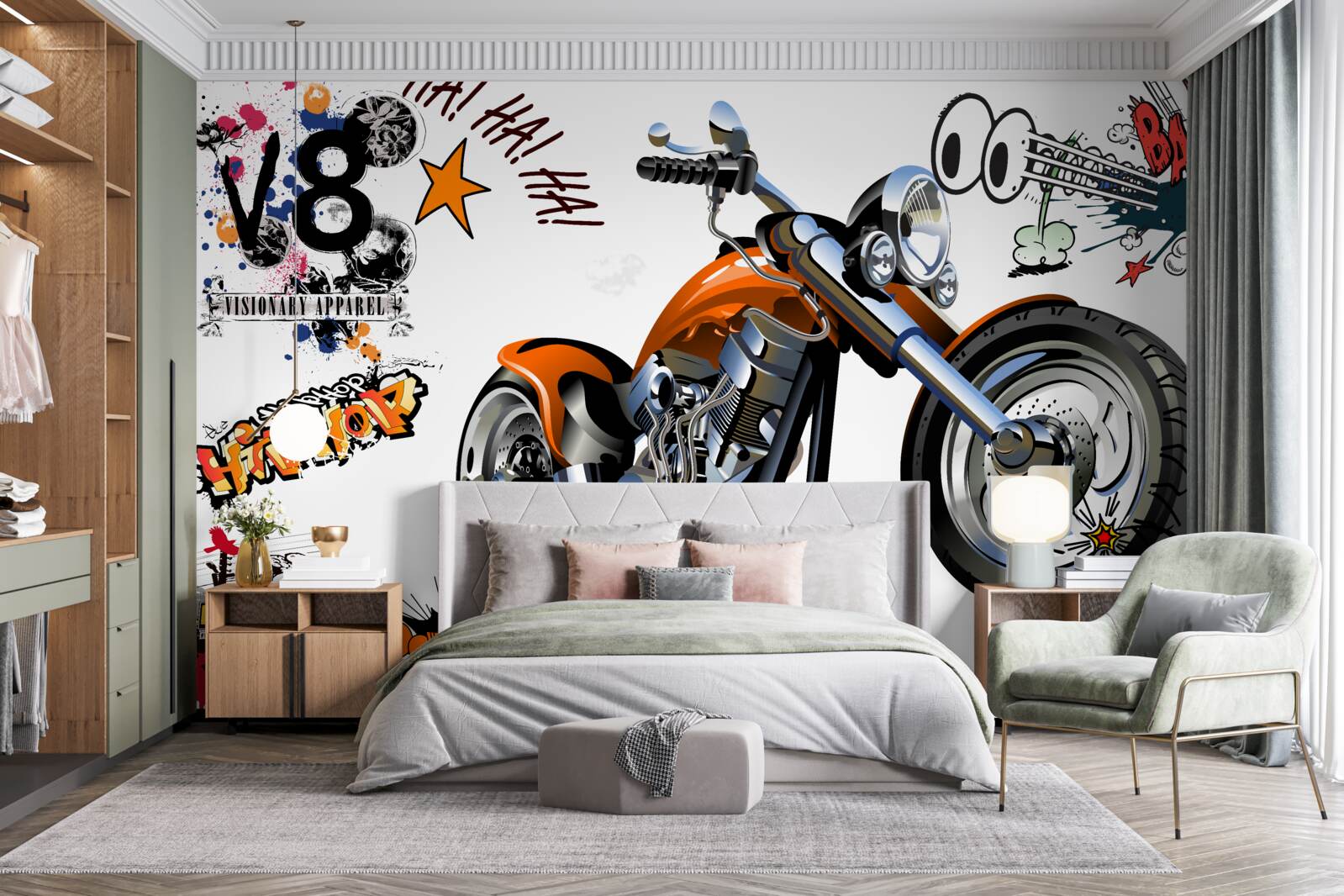 Fototapeta motocykl z wzorami tekstowymi