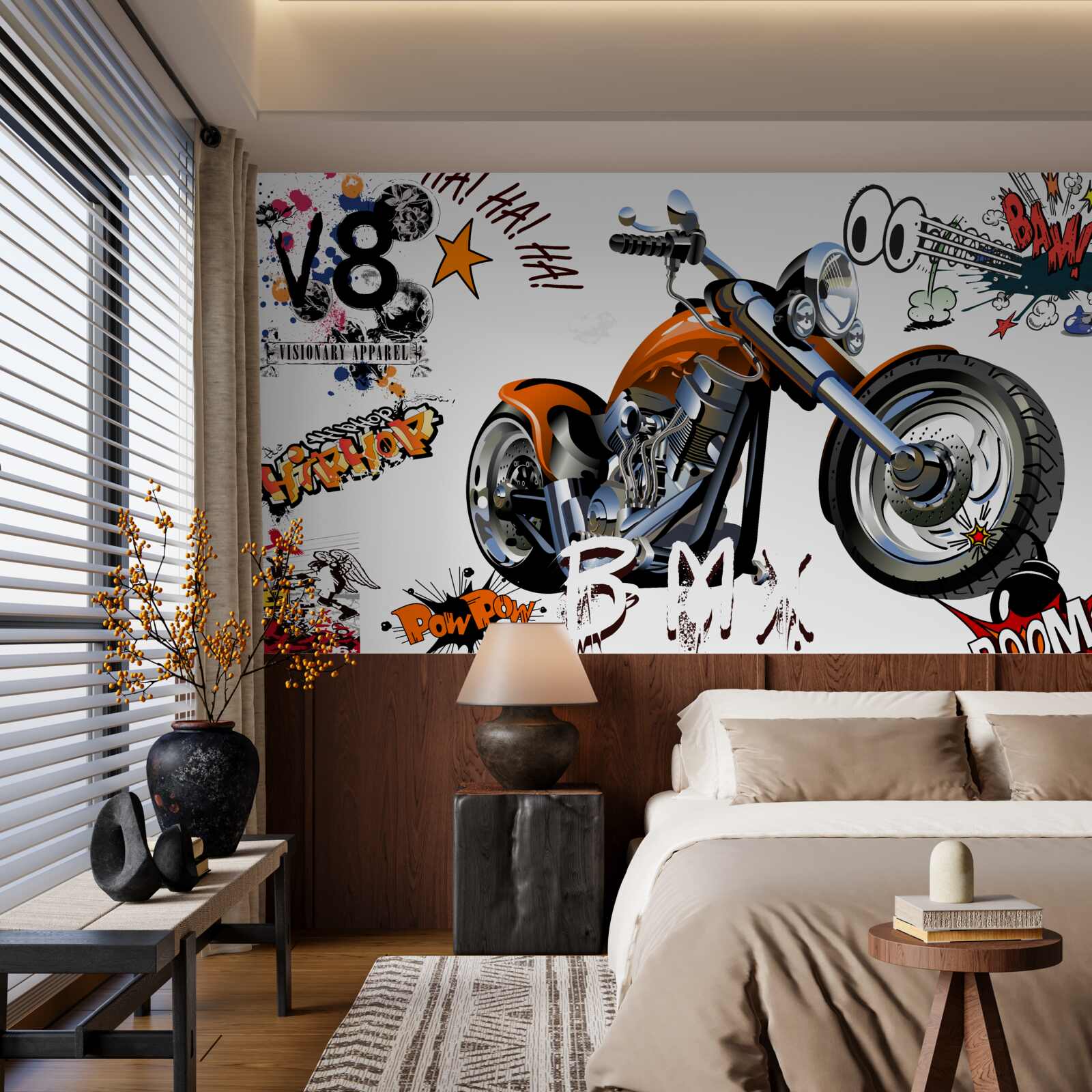 Fototapeta motocykl z wzorami tekstowymi