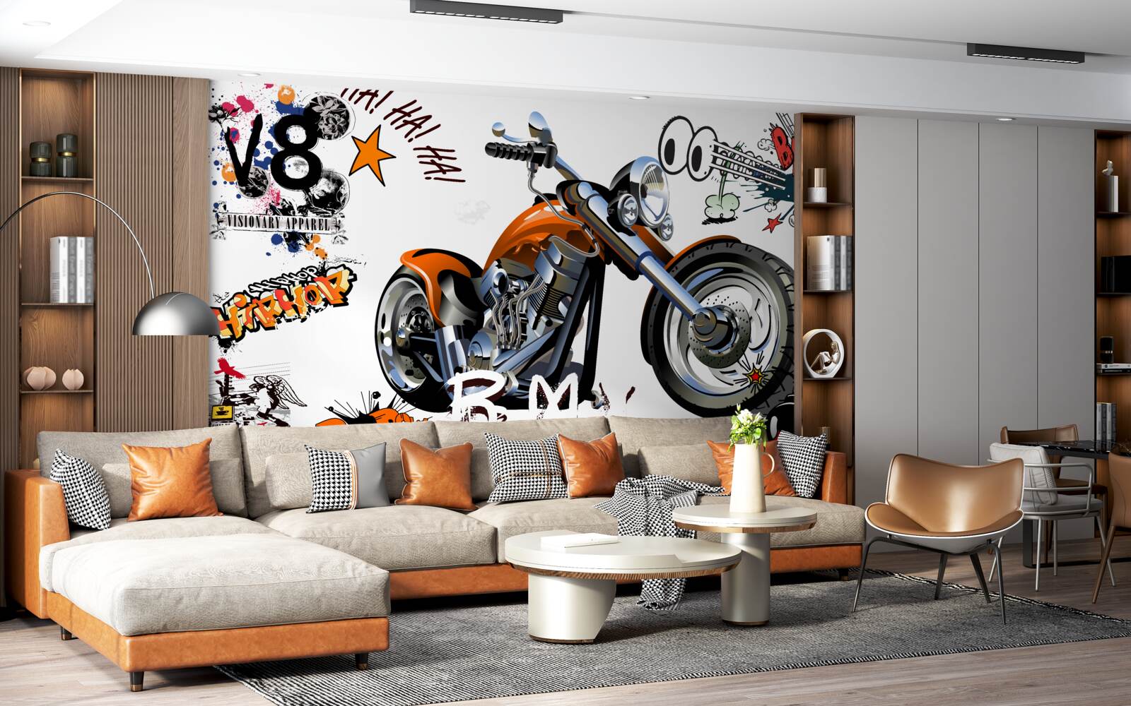 Fototapeta motocykl z wzorami tekstowymi