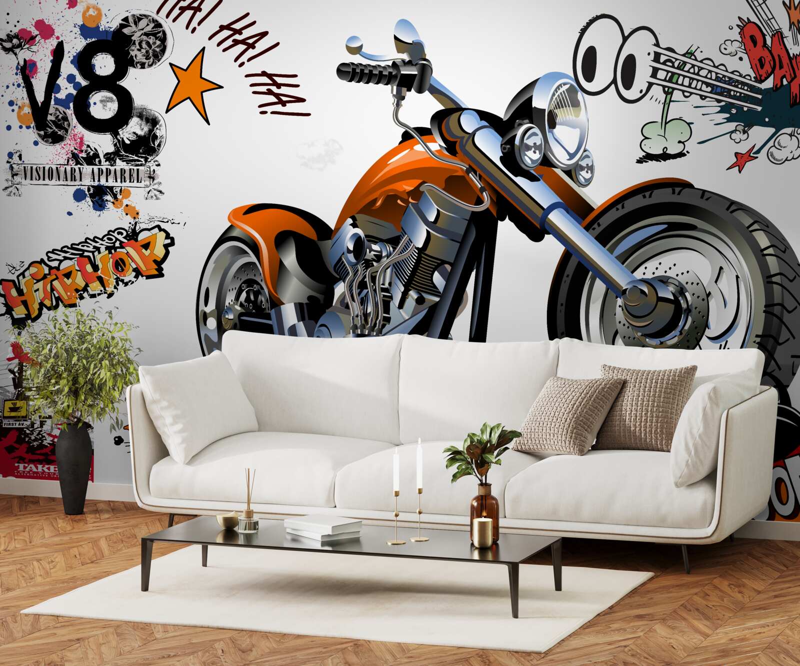 Fototapeta motocykl z wzorami tekstowymi